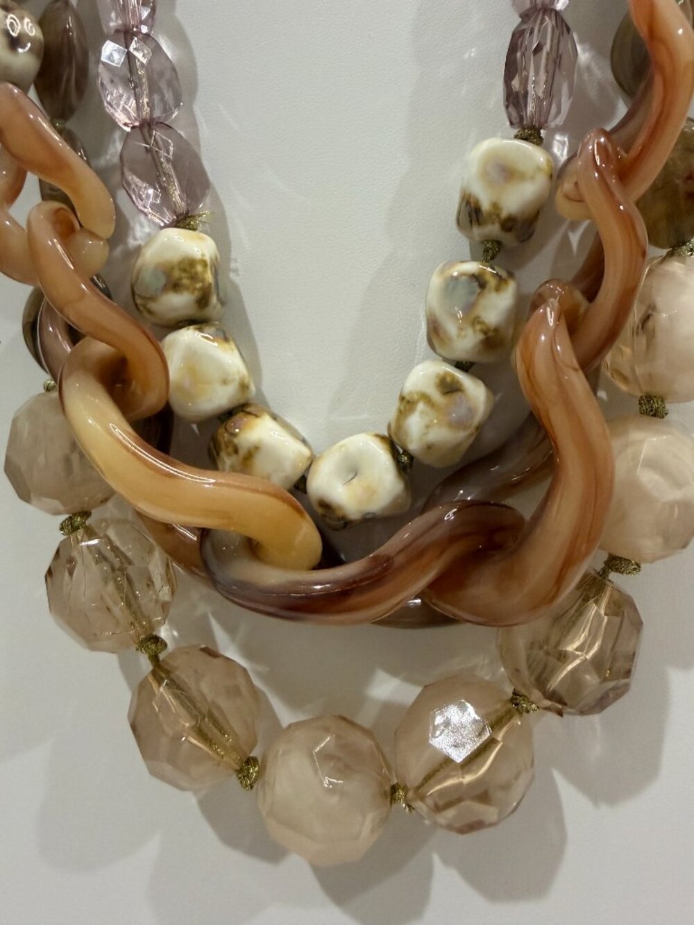Layered Amber Resin Lucite Shell Bead Link Statement Necklace Unbranded - Picture 3 of 6